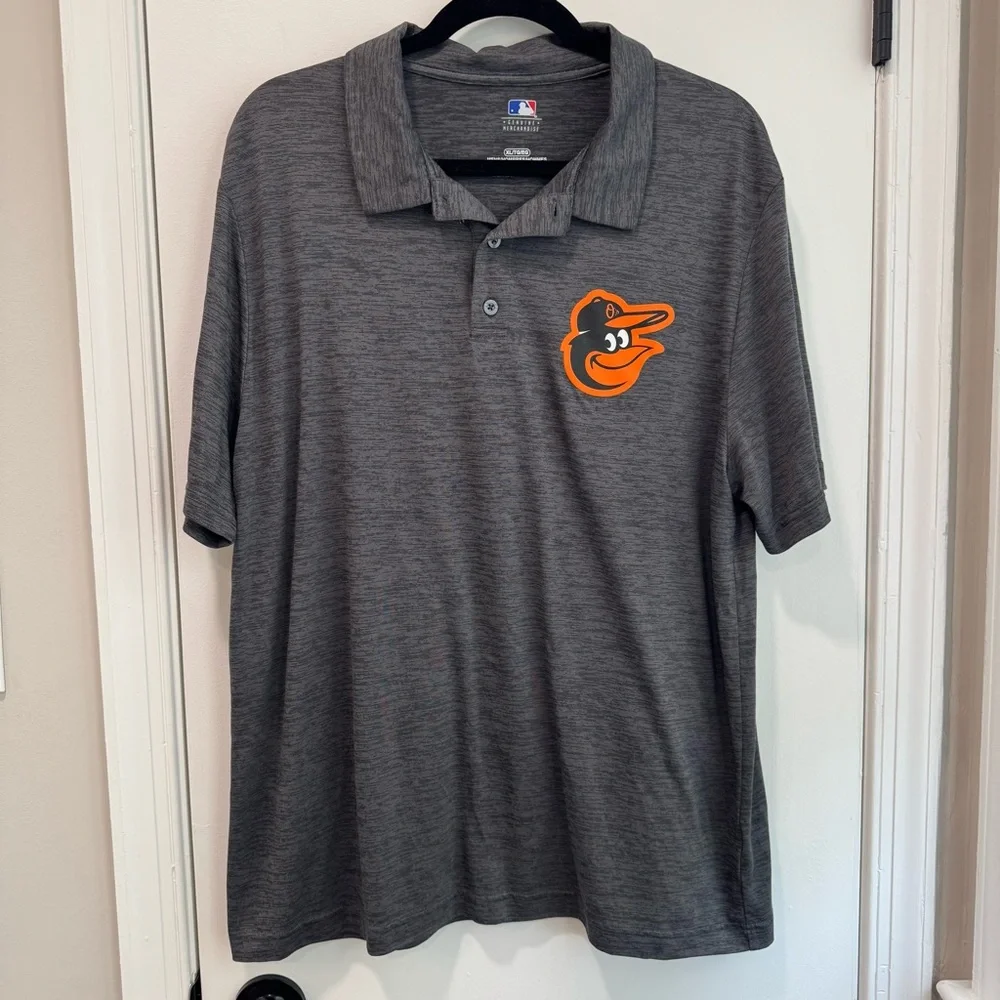 Baltimore Orioles Baseball Gray Polo Short‎ Sleeve Shirt with Logo, size XL